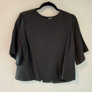 Abercrombie & Fitch Charcoal Satin Cropped Tee | Size Medium | Button-Back